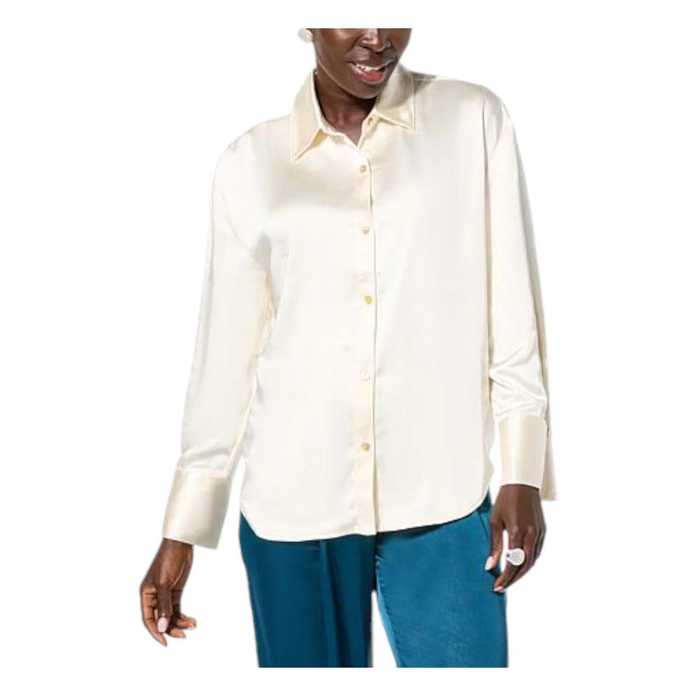WynneLayers Women's PrintedSatin ButtonDownShirt w/Cuff Creme Fraiche - Regular